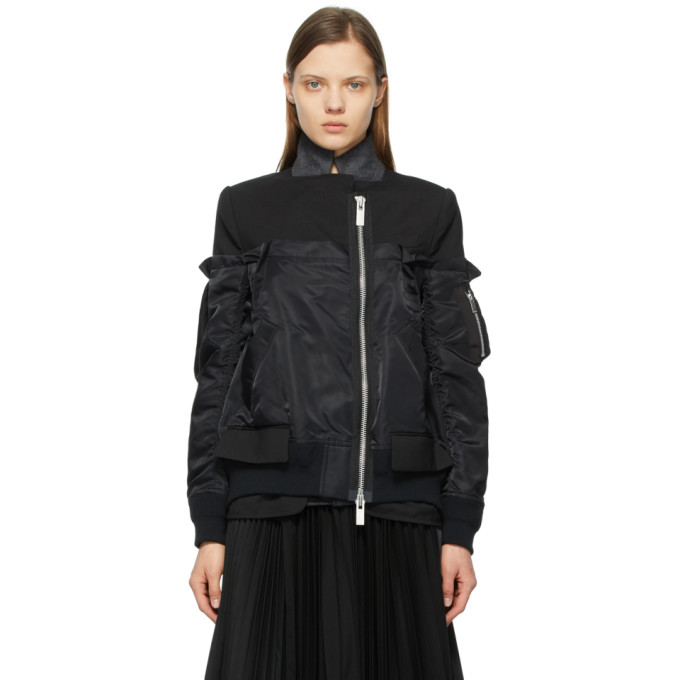 SACAI BLACK BLAZER BOMBER JACKET