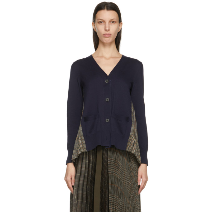 Click to view more detailed imagery on our partner's website Sacai Glencheck Back Knit Cardigan In 201 Navy