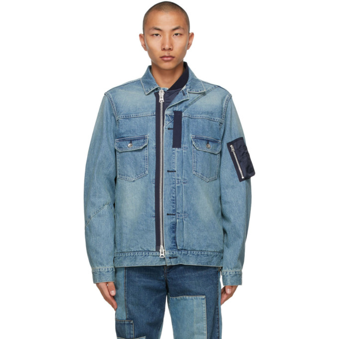 SACAI BLUE DENIM OXFORD & KNIT JACKET