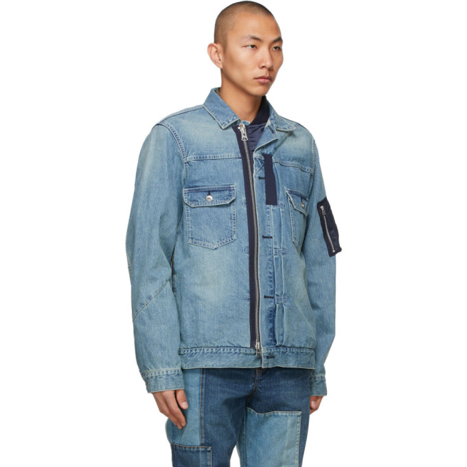 SACAI BLUE DENIM OXFORD & KNIT JACKET