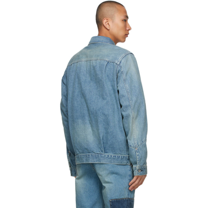 SACAI BLUE DENIM OXFORD & KNIT JACKET