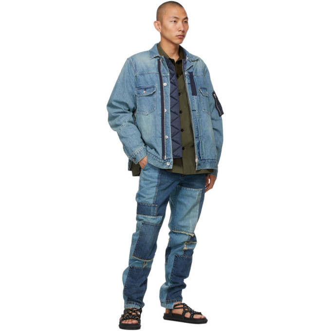 SACAI BLUE DENIM OXFORD & KNIT JACKET
