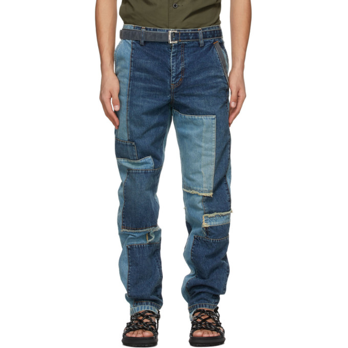 Sacai Blue Denim Patchwork Jeans