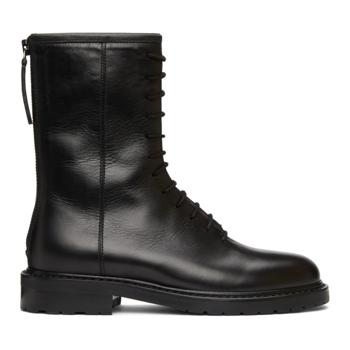 Legres Black Leather Combat Boots