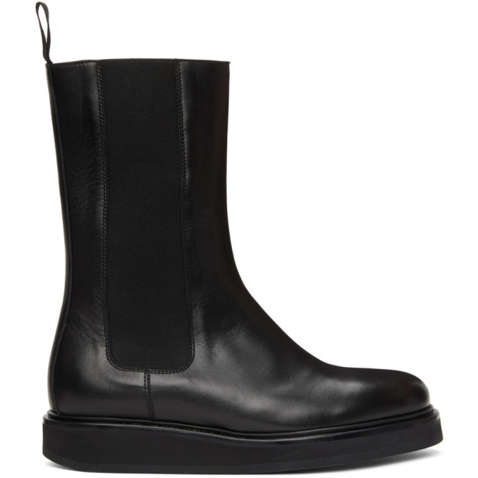 Legres Black Leather Mid-Calf Chelsea Boots