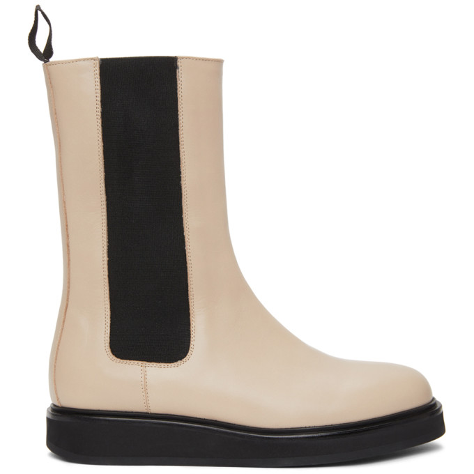 Legres Beige Leather Mid-Calf Chelsea Boots