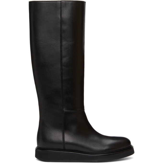 Legres Black Leather Wedge Riding Boots