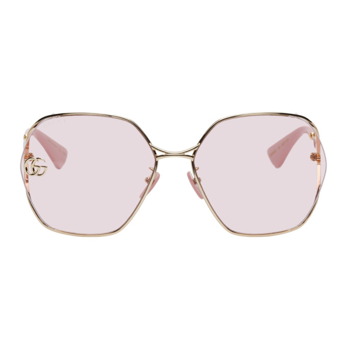 Gucci Gold and Pink Hexagon Sunglasses