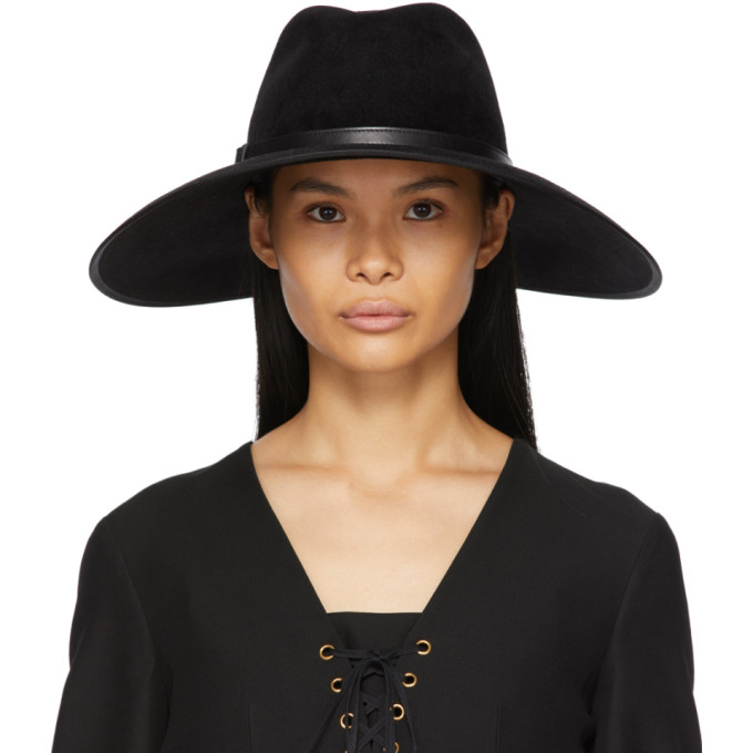 Gucci Black Felt Wide Brim Horsebit Panama Hat