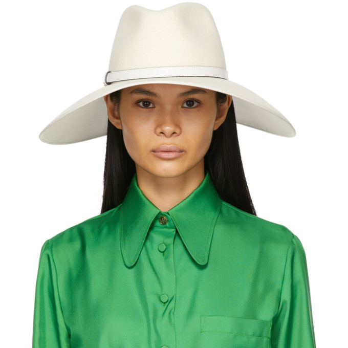 Gucci White Felt Wide Brim Horsebit Panama Hat