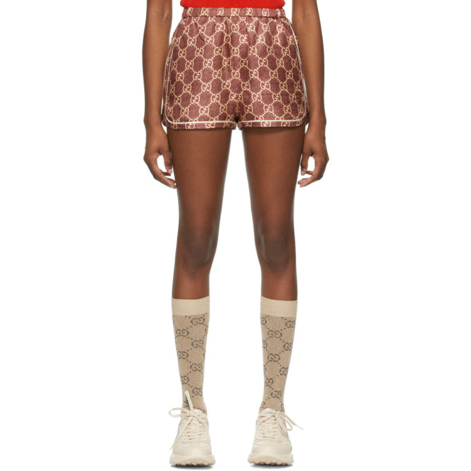 GUCCI BURGUNDY SILK GG SUPREME SHORTS