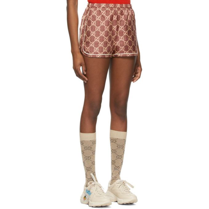GUCCI BURGUNDY SILK GG SUPREME SHORTS