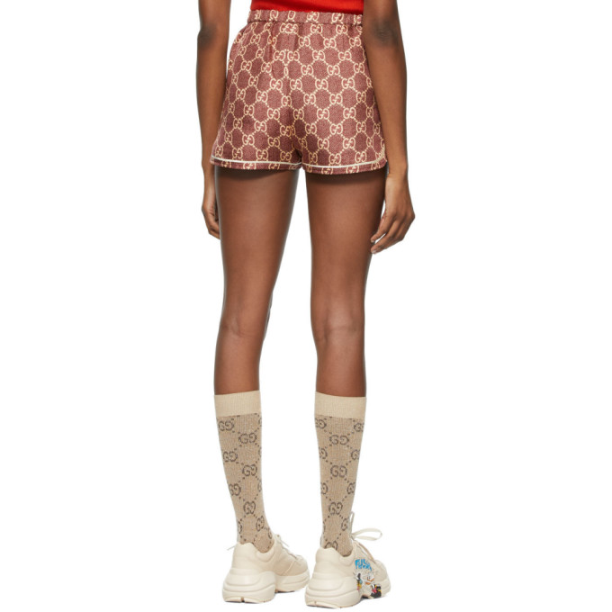 GUCCI BURGUNDY SILK GG SUPREME SHORTS