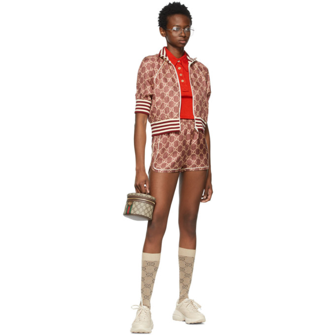 GUCCI BURGUNDY SILK GG SUPREME SHORTS