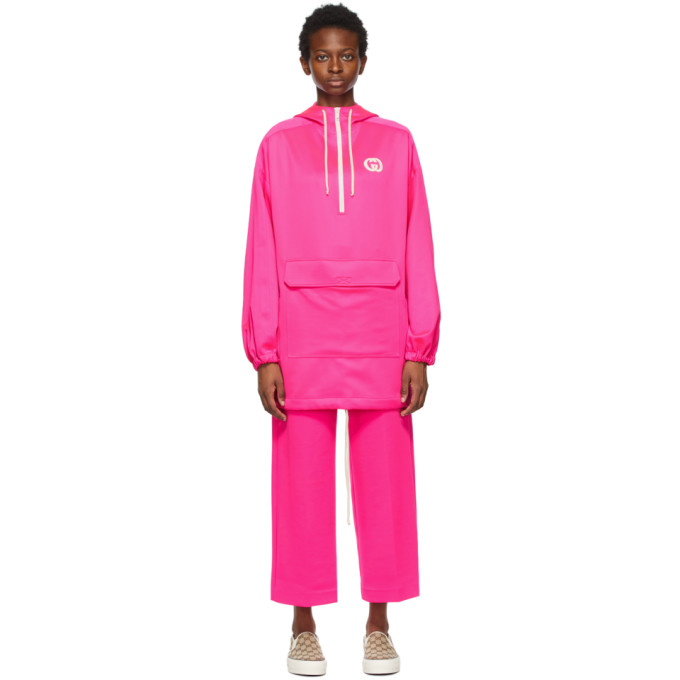Click to view more detailed imagery on our partner's website Gucci Oversized Appliquéd Stretch-scuba Hoodie In Neon Pink