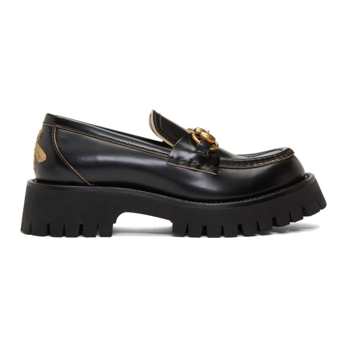 Gucci Black Leather Lug Sole Loafers