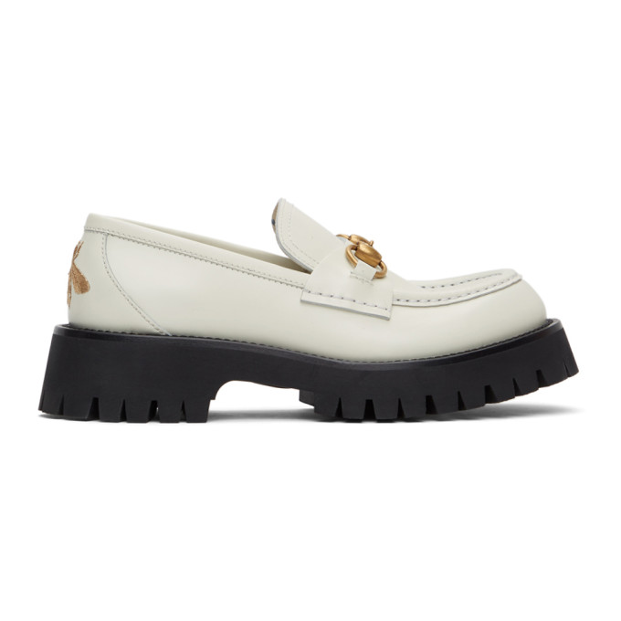 Gucci White Lug Sole Horsebit Loafers