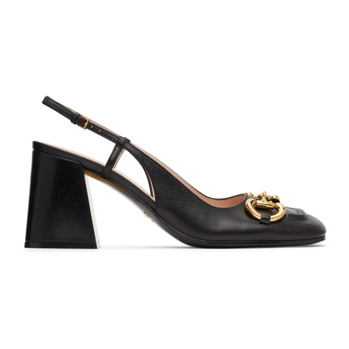 Gucci Black Horsebit Slingback Mid Heels