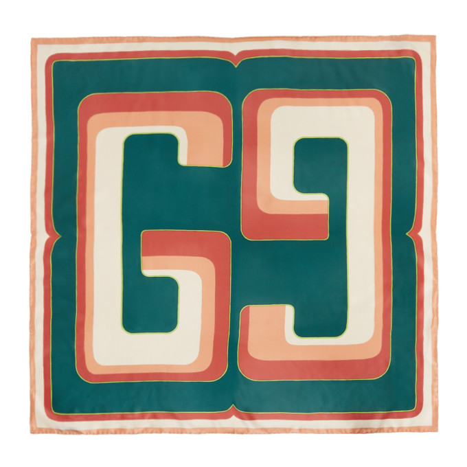 Gucci Green and Pink Square GG Scarf