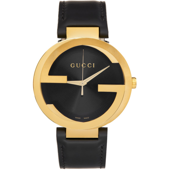 Gucci Black and Gold Interlocking G Watch