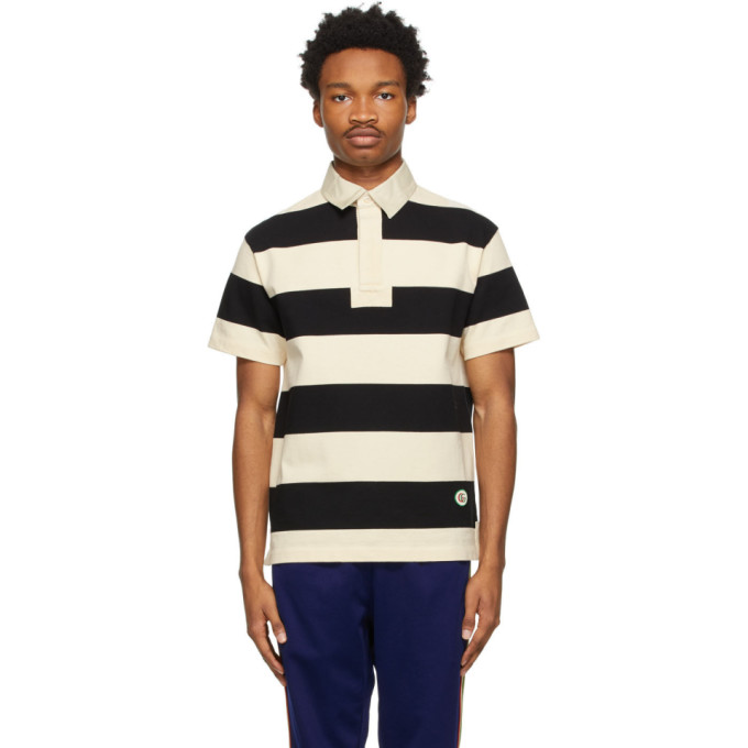 Gucci Beige & Black Striped Polo In 9207 Ivory/