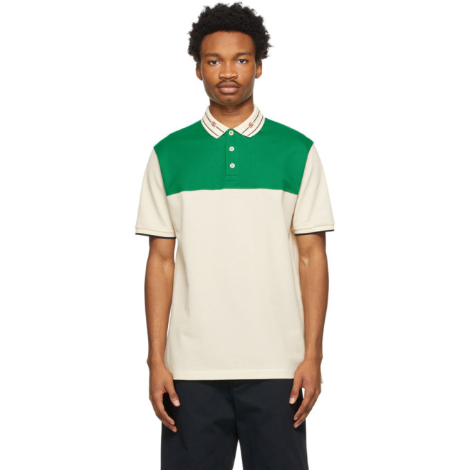 Gucci Off-white & Green Embroidered Gg Polo In 9063 Bone/y