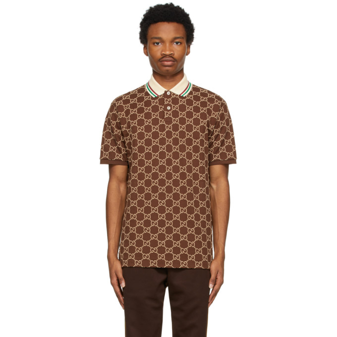 GUCCI BROWN STRETCH COTTON GG POLO