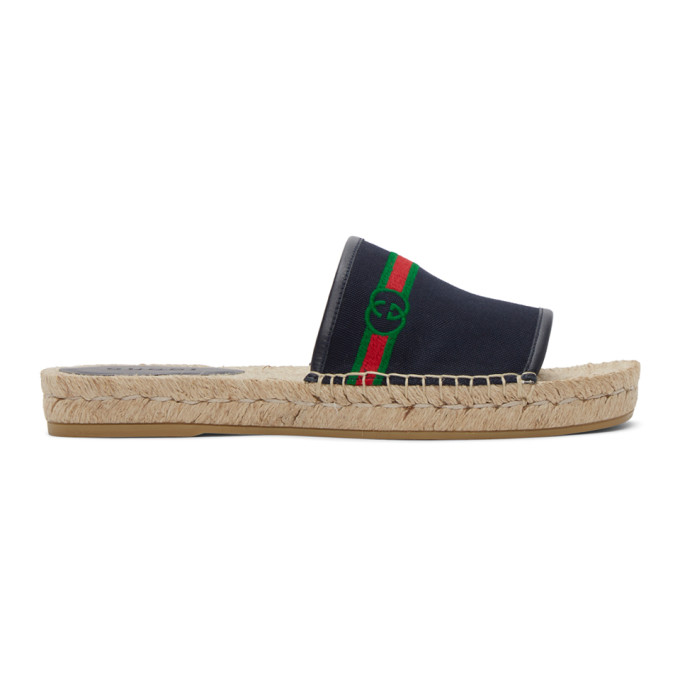 Gucci Navy Interlocking G Espadrille Slides In 4009 Blu/bl