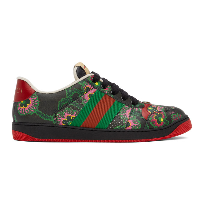 Gucci Black Ken Scott Edition Floral Screener Sneakers In 1075 Bla-p/