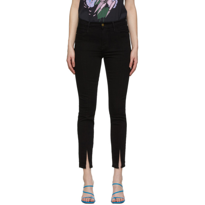 Frame Black Le High Skinny Front Split Jeans