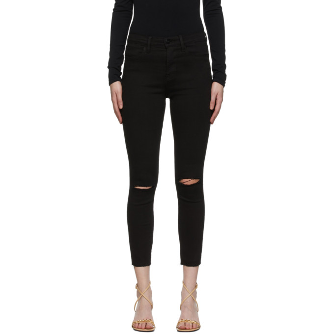 Frame Black Le High Skinny Crop Raw Edge Jeans