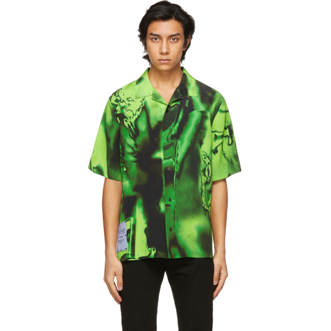 MCQ Black and Green Silk Rave Short Sleeve Shirt