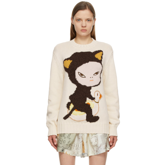 STELLA MCCARTNEY OFF-WHITE YOSHITOMO NARA EDITION CAT SWEATER
