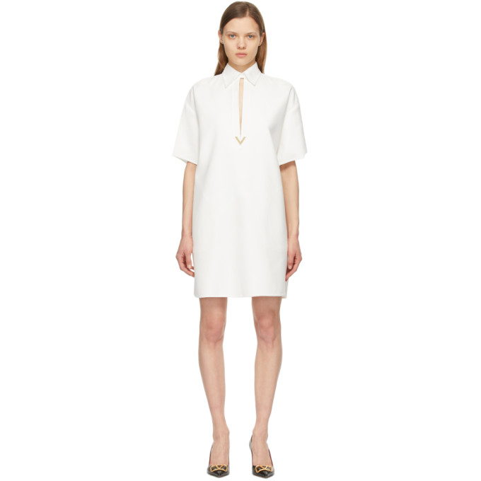 VALENTINO WHITE GABARDINE VGOLD SHORT SLEEVE DRESS