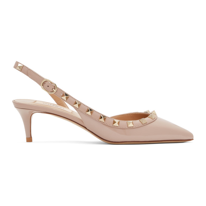 VALENTINO GARAVANI PINK VALENTINO GARAVANI PATENT ROCKSTUD SLINGBACK PUMPS