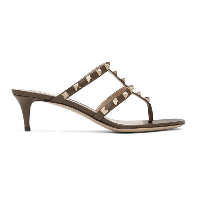 Valentino Garavani Taupe  Rockstud Flip Flop Heeled Sandals In 3sm Taupe