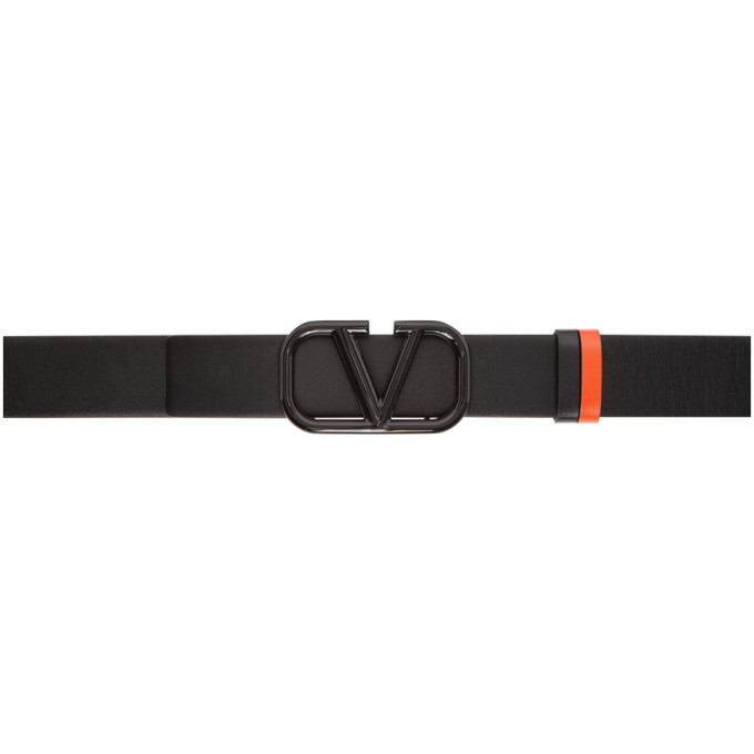 Valentino Garavani Valentino Reversible Black And Orange  Lacquered Vlogo Belt In 11v Nero-go