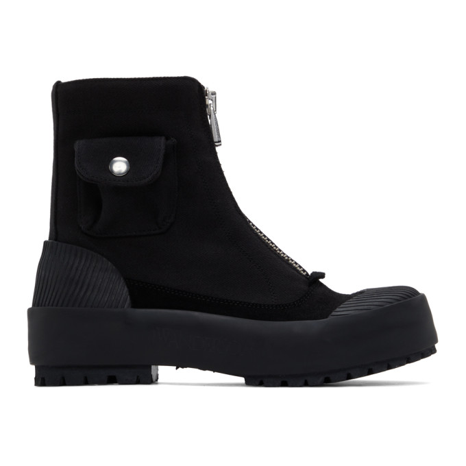 JW ANDERSON BLACK ZIPPERED DUCK BOOTS