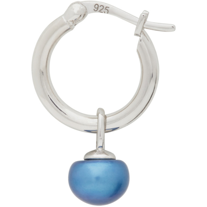 Hatton Labs SSENSE Exclusive Silver and Blue Pearl Single Earring