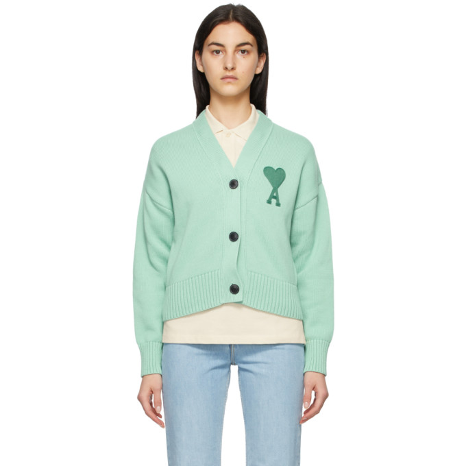 AMI ALEXANDRE MATTIUSSI GREEN AMI DE COEUR CARDIGAN