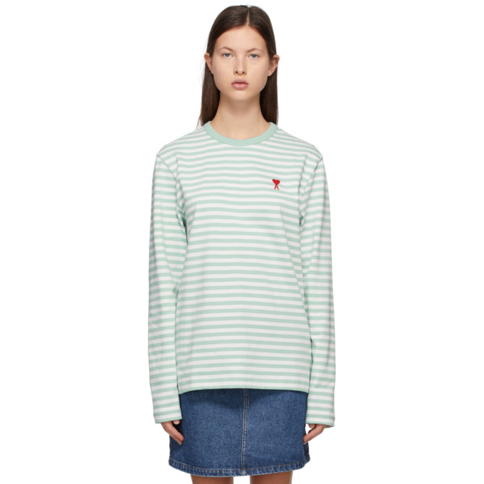 AMI Alexandre Mattiussi Green Ami de Coeur Mariniere Long Sleeve T-Shirt