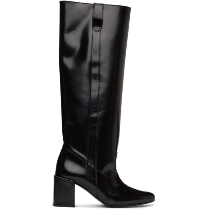 AMI Alexandre Mattiussi Black Leather Block Heel Tall Boots