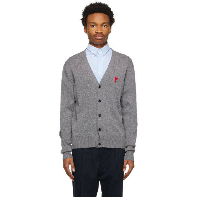 AMI Alexandre Mattiussi Grey Ami De Coeur Cardigan