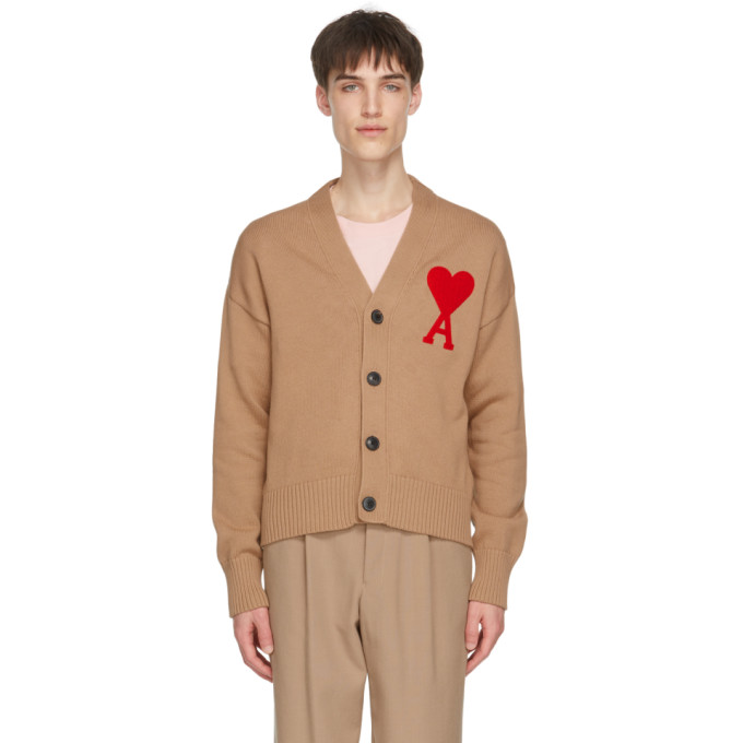 AMI ALEXANDRE MATTIUSSI BEIGE AMI DE COEUR OVERSIZE CARDIGAN