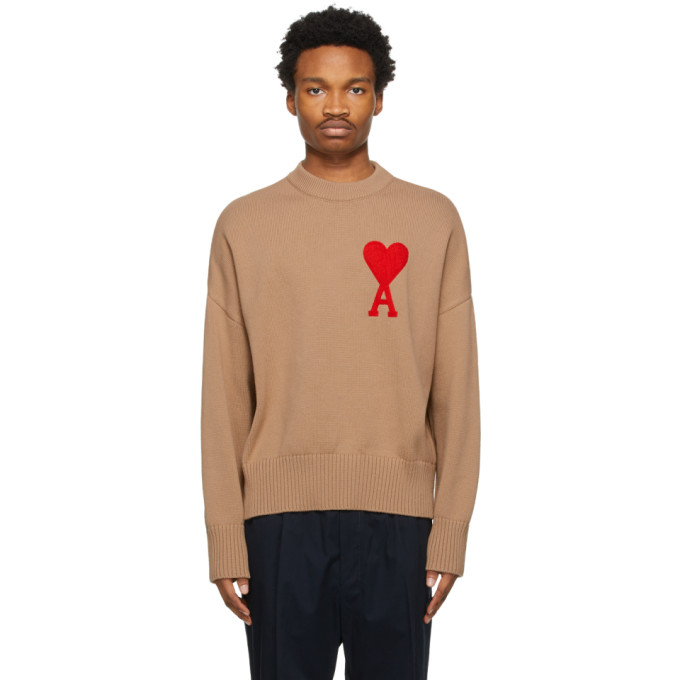 AMI Alexandre Mattiussi Tan Oversize Ami De Coeur Sweater