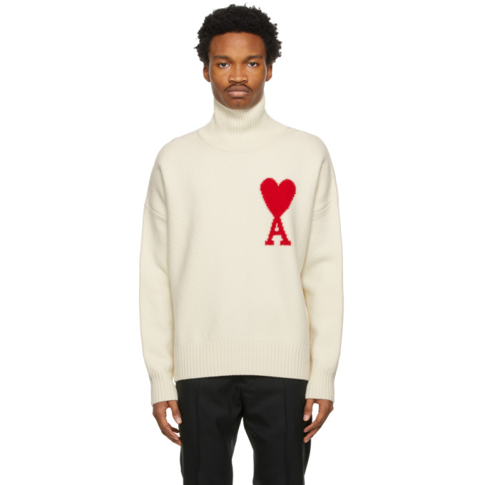 AMI Alexandre Mattiussi SSENSE Exclusive Off-White Oversize Ami De Coeur Turtleneck