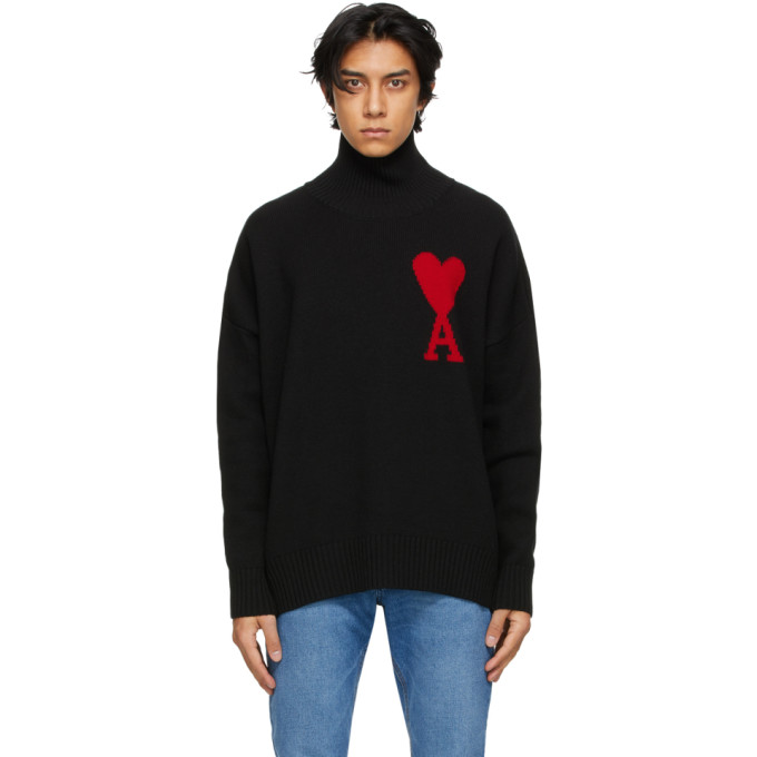 AMI Alexandre Mattiussi SSENSE Exclusive Black Oversize Ami De Coeur Turtleneck