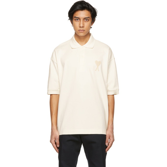 AMI ALEXANDRE MATTIUSSI OFF-WHITE OVERSIZE AMI DE COEUR POLO