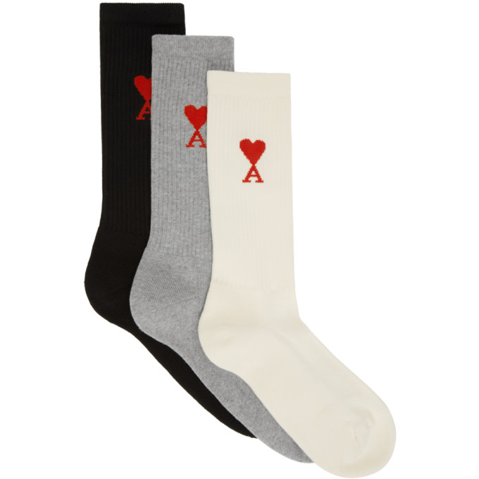 AMI Alexandre Mattiussi Three-Pack Multicolor Ami De Coeur Socks