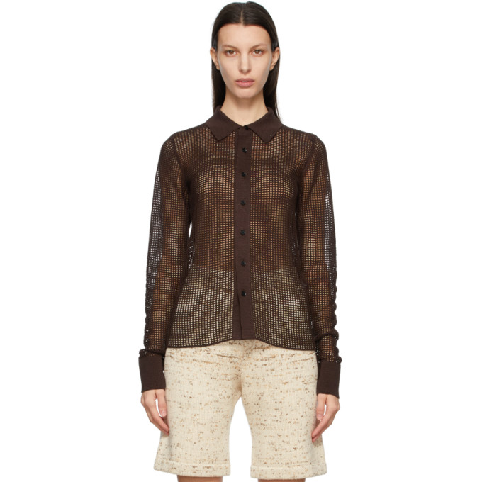 AURALEE Brown Super Hard Twist Mesh Shirt